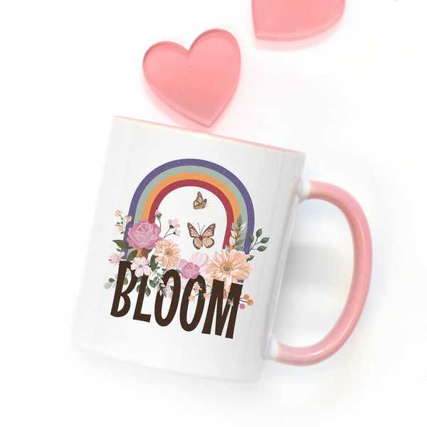 Bloom rainbow mug, retro hippie mug, retro style mug, rainbow mug, retro aesthetic, mushroom mug, retro rainbow, 1970s style, boho style