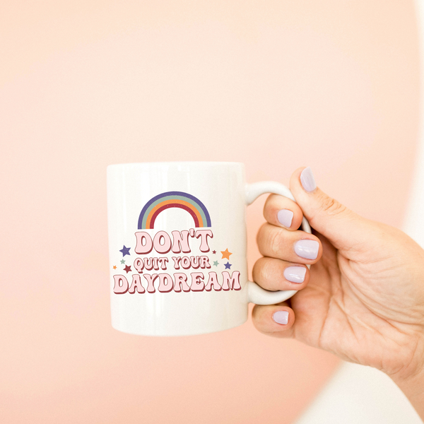 don't quit your daydream, retro hippie mug, retro style mug, rainbow mug, retro aesthetic