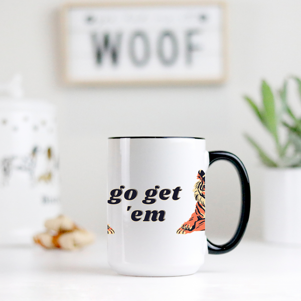 go get em tiger mug, motivational gift, easy tiger, go get em funny, retro tiger