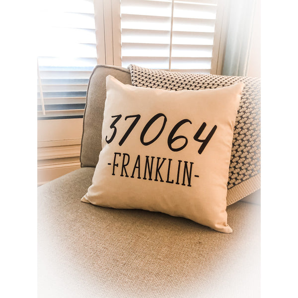 Custom Zip Code City Throw Pillow Cover