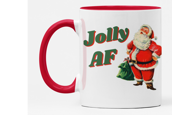 Jolly AF Santa Retro Ceramic Mug with Color Handle Options