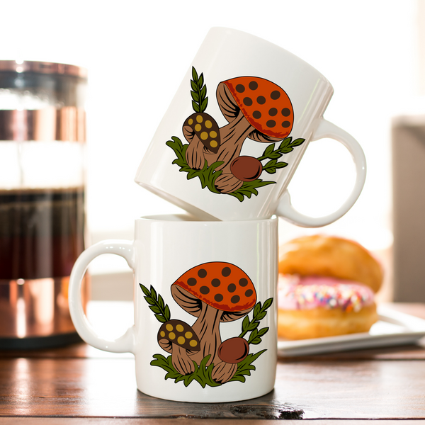 Merry Mushroom Pyrex, Pyrex Design, Mushroom, Retro mug, retro style,nostalgic retro pyrex design drinkware, nostalgic retro drinkware, retro pyrex tumblers, retro vintage mugs, retro drinking glasses, retro drinkware, vintage retro kitchen accessories, retro kitchen ware