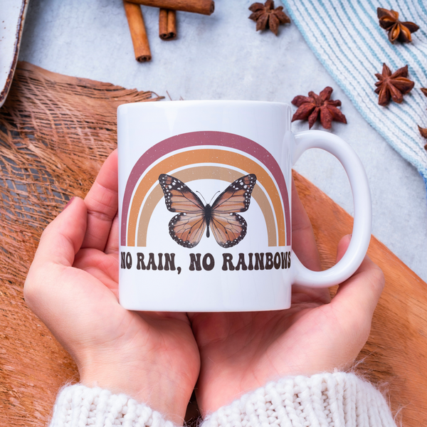 Retro 70's style Mug, Kindness Matters, Retro Bouquet, Retro Flowers, Butterfly mug, be kind, no rain no rainbow, inspirational quote