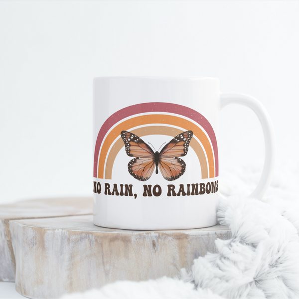 Retro 70's style Mug, Kindness Matters, Retro Bouquet, Retro Flowers, Butterfly mug, be kind, no rain no rainbow, inspirational quote