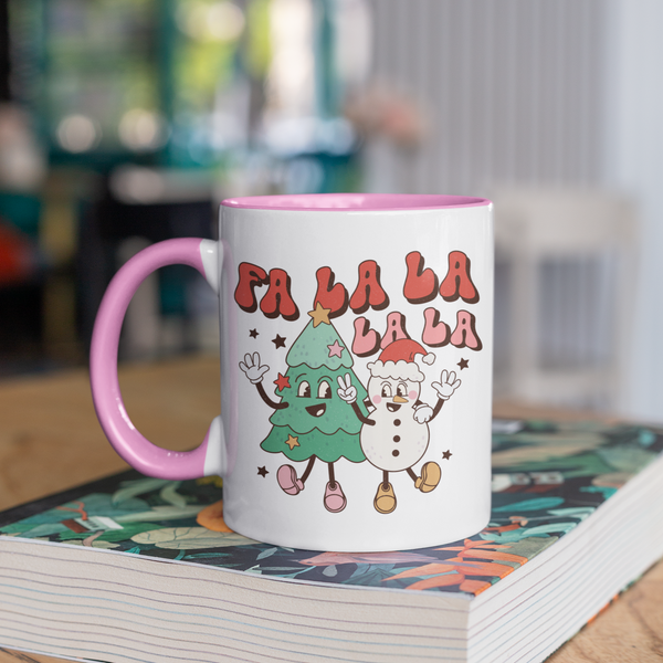 Retro Christmas Fa La La Tree and Snowman Ceramic Mug