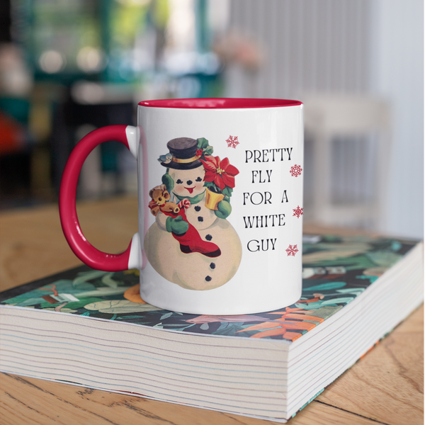 retro snowman, pretty fly for a white guy, funny christmas mug, snowman mug