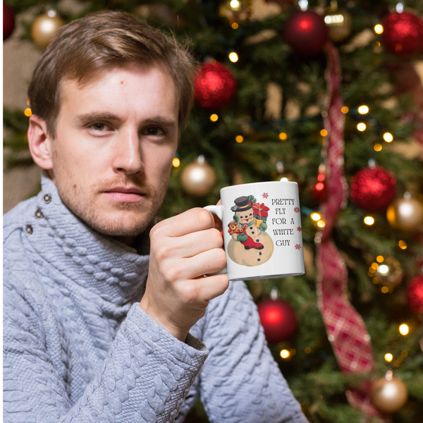 retro snowman, pretty fly for a white guy, funny christmas mug, snowman mug