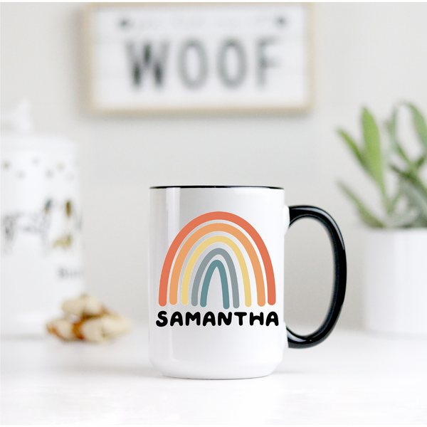 rainbow personalized mug, custom mug, rainbow boho gift, personalized gift