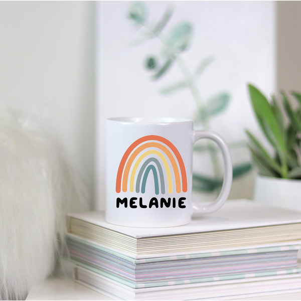 rainbow personalized mug, custom mug, rainbow boho gift, personalized gift
