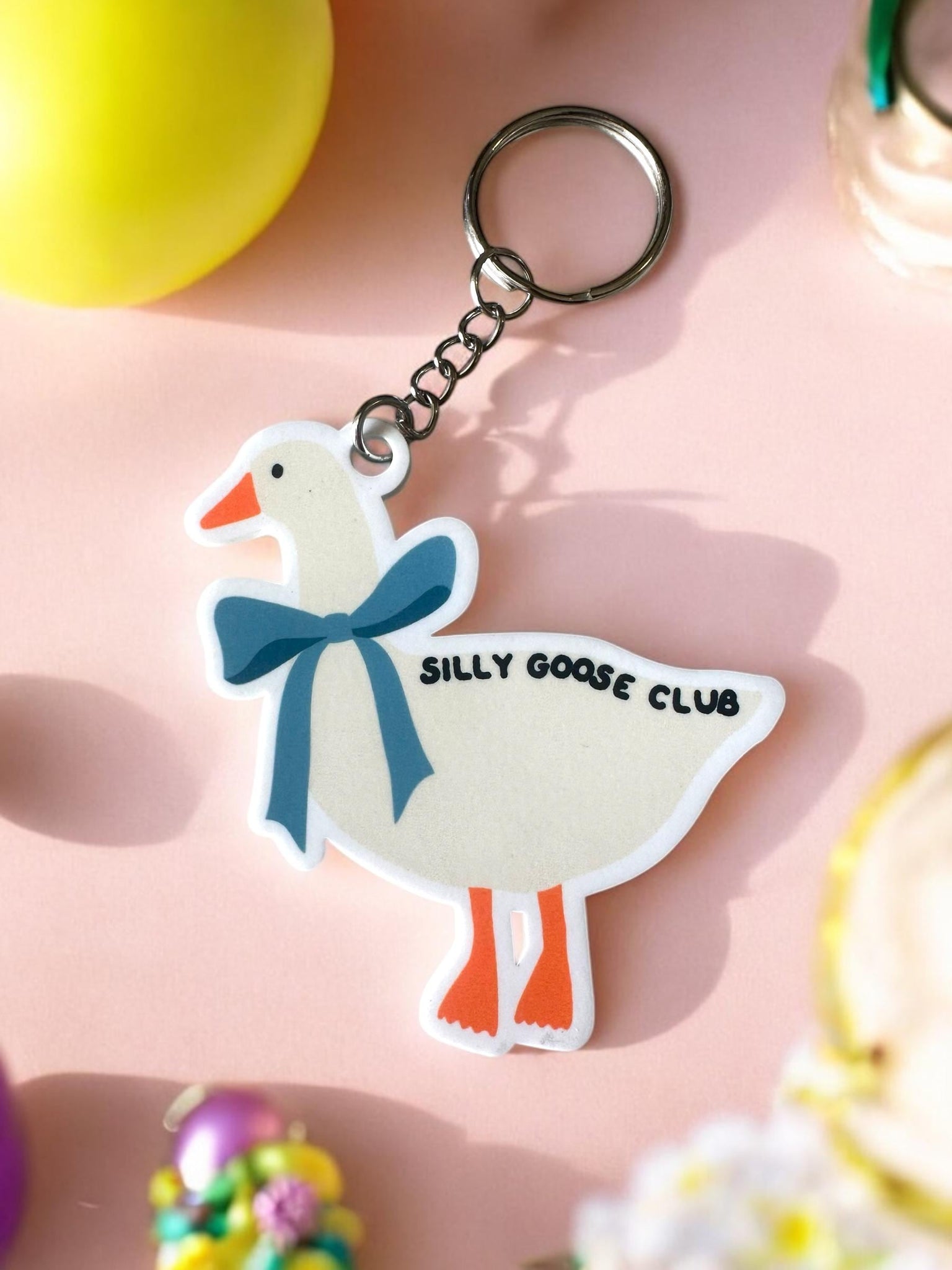 Silly Goose Club, Nostalgia Gift, Blue Ribbon 1980s goose, duck keychain