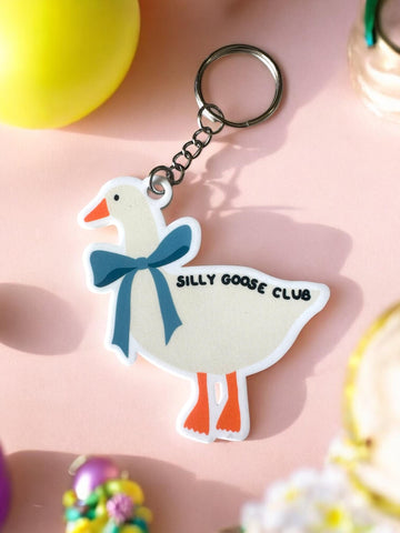 Silly Goose Club, Nostalgia Gift, Blue Ribbon 1980s goose, duck keychain