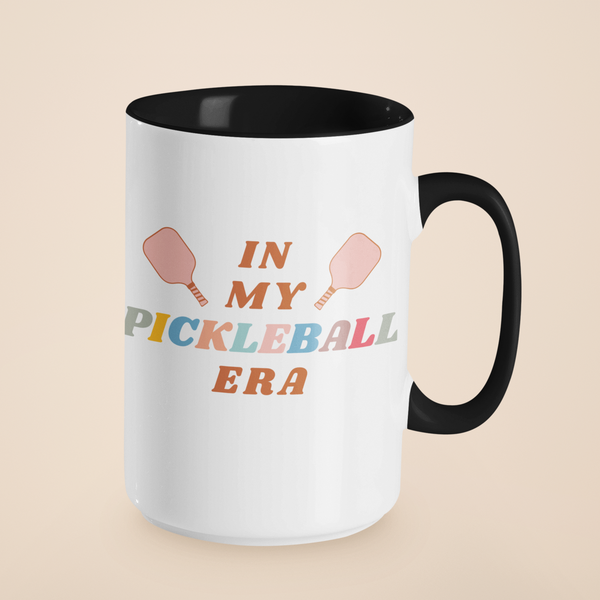 in my pickleball era ceramic mug with retro style font and design, with love louise, made in Tennessee