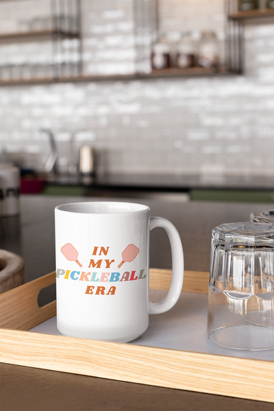 in my pickleball era ceramic mug with retro style font and design, with love louise, made in Tennessee