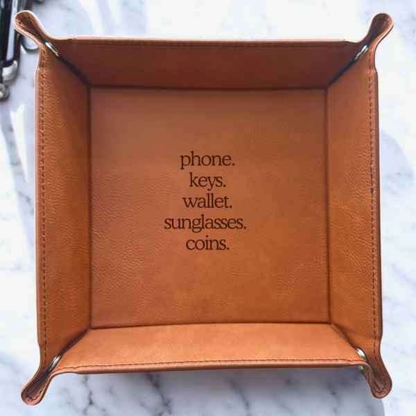 Leatherette Catch-All Tray – Phone, Keys, Wallet Organizer | Personalized Gift for Him or Her