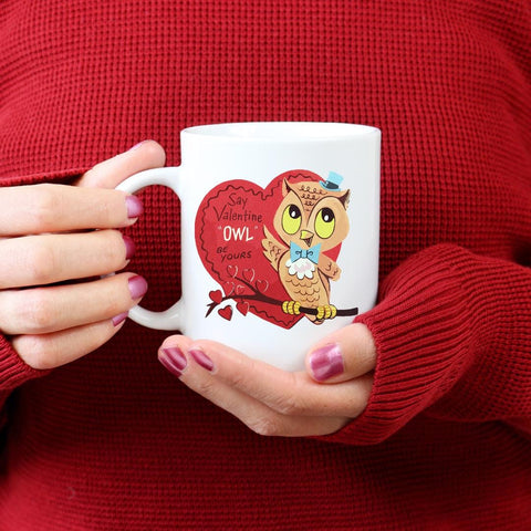 Retro Valentines Day Mug, Vintage owl Heart Valentine, Gift for Owl Lovers, Vintage Inspired Valentine Gift, Valentines Decor, 1950s Retro