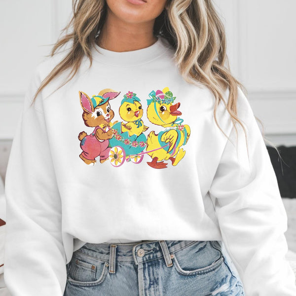 Retro Spring Shirt, Retro Design, Bunny, Chick, Duck Tee,  Retro Easter Bunny Shirt For Egg Hunters, Easter Bunny Shirt, Easter Shirt For Woman, Easter Family Shirt, Easter Day Shirt