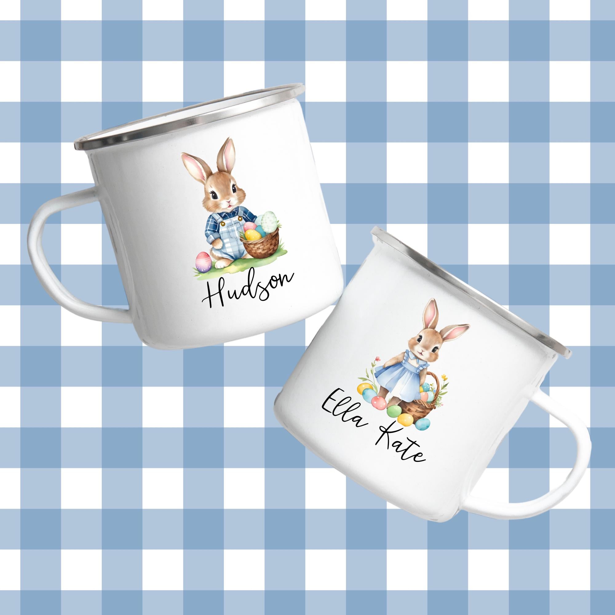 Personalized Easter Bunny Mug, Custom Cute Rabbit Childs Cup, Easter Mug, Kids Enamel Mug, Unbreakable Mug For Child, Easter Basket Filler
