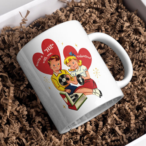 You are a hit with me valentine.  Retro Record Vinyl Valentine Mug