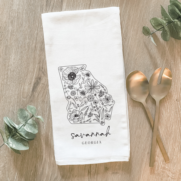 Lissi Designs - Custom Floral City & State - Cotton Tea Towel