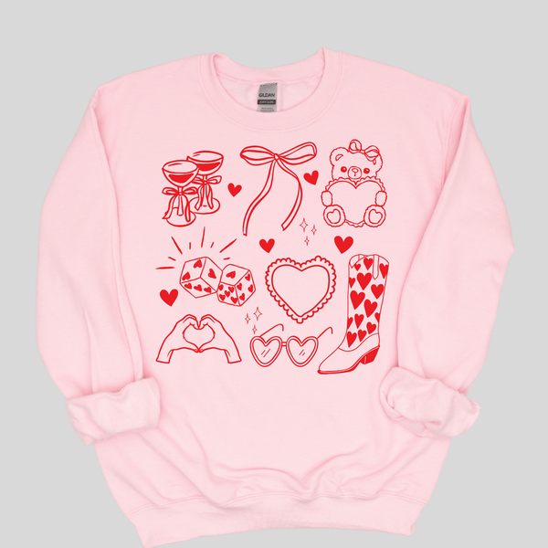 Valentine Doodle Bow Sweatshirt