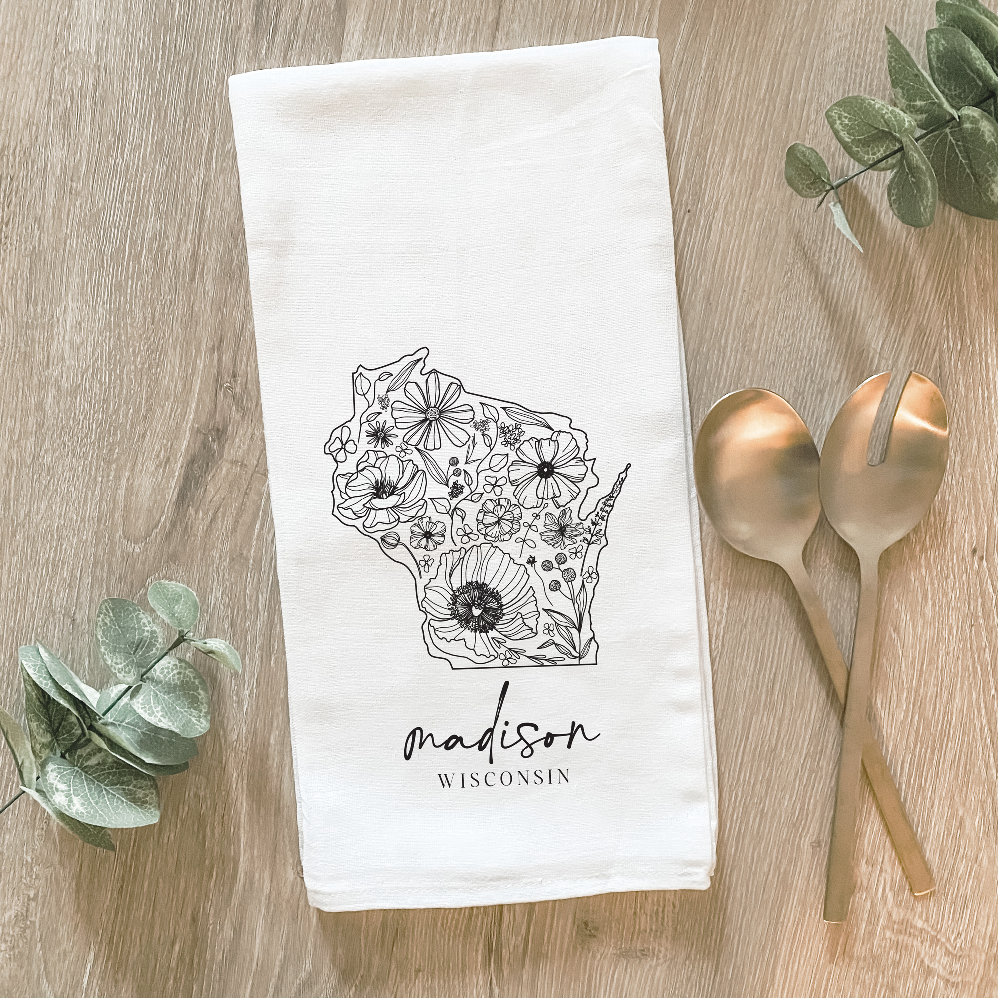 Lissi Designs - Custom Floral City & State - Cotton Tea Towel