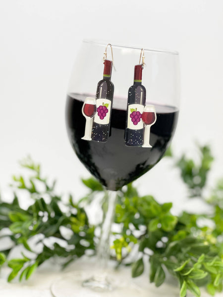 Prep Obsessed Wholesale - Wine Bottle Dangle Earrings - Red Wine