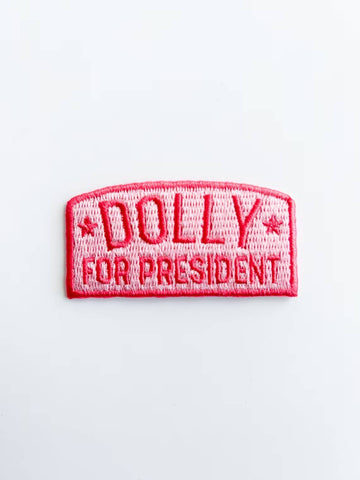 Field Trip Threads - Dolly for President Pink Iron On Patch Western Cowgirl