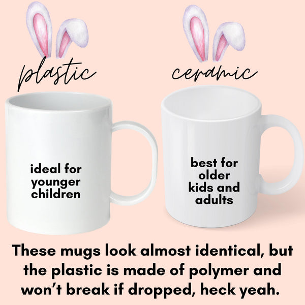 Personalized Easter Bunny Mug, Custom Cute Rabbit Childs Cup, Easter Mug, Kids Enamel Mug, Unbreakable Mug For Child, Easter Basket Filler