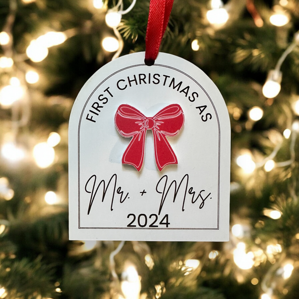 First Christmas Married Ornament, Coquette Christmas, Bow Ornament, First Christmas 2024 Ornament