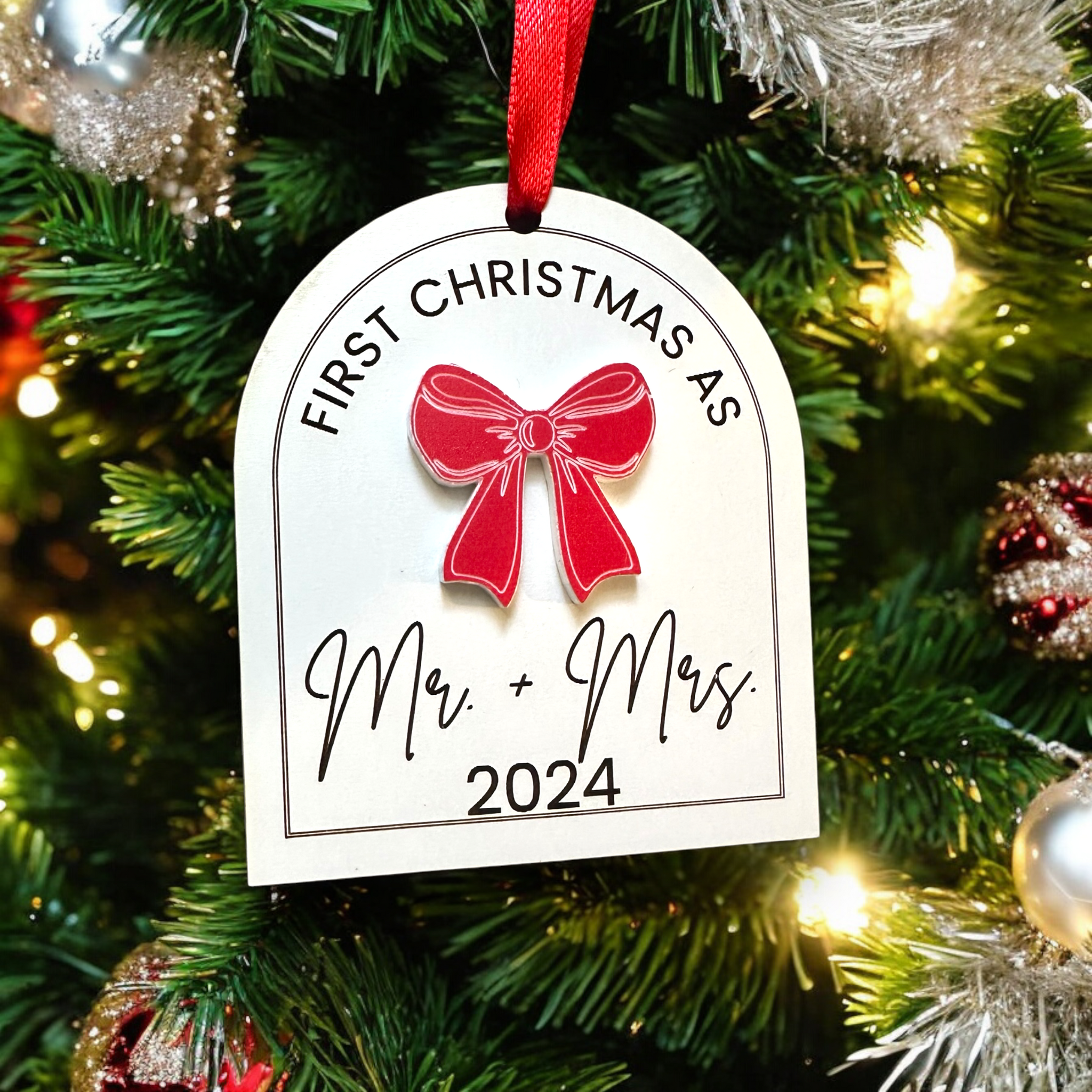 First Christmas Married Ornament, Coquette Christmas, Bow Ornament, First Christmas 2024 Ornament