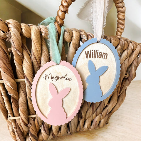 Personalized Scalloped Easter Basket Tag - Easter Basket Gift Tag - Scallop Bunny Tag Easter Basket Tags -  Easter Basket Name Tag  Rabbit