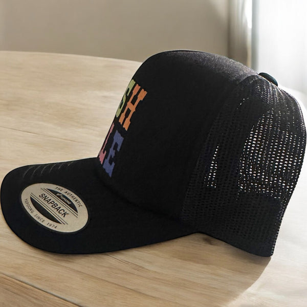 nashville trucker hat, custom printed hat, nashville gift, color block hat, music city hat, bachelorette party hats, festival hat, snapback nashville, mesh trucker hat, nashville souvenir

