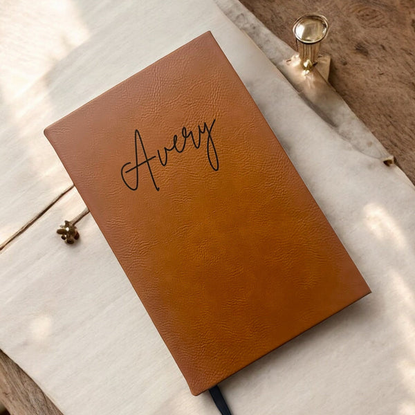 personalized journal, custom engraved notebook, leatherette journal, holiday gift idea, christmas gift for her, christmas gift for him, personalized notebook, vegan leather journal, gift for teacher, stocking stuffer, name journal, engraved gift, custom name notebook