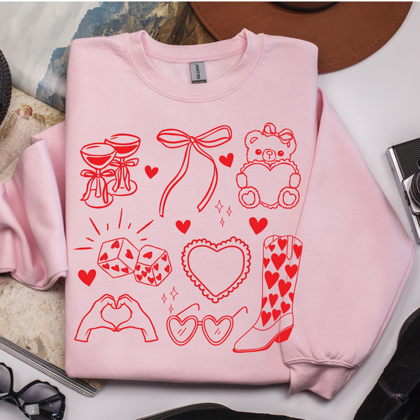 Valentine Doodle Bow Sweatshirt