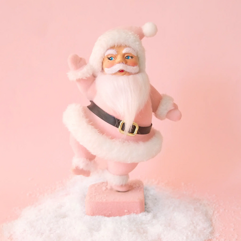 Retro Flocked Dancing Santa | Pink