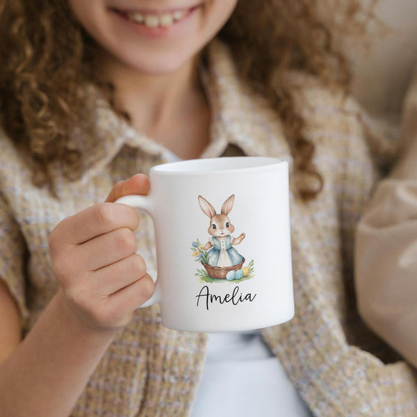 Personalized Easter Bunny Mug, Custom Cute Rabbit Childs Cup, Easter Mug, Kids Enamel Mug, Unbreakable Mug For Child, Easter Basket Filler