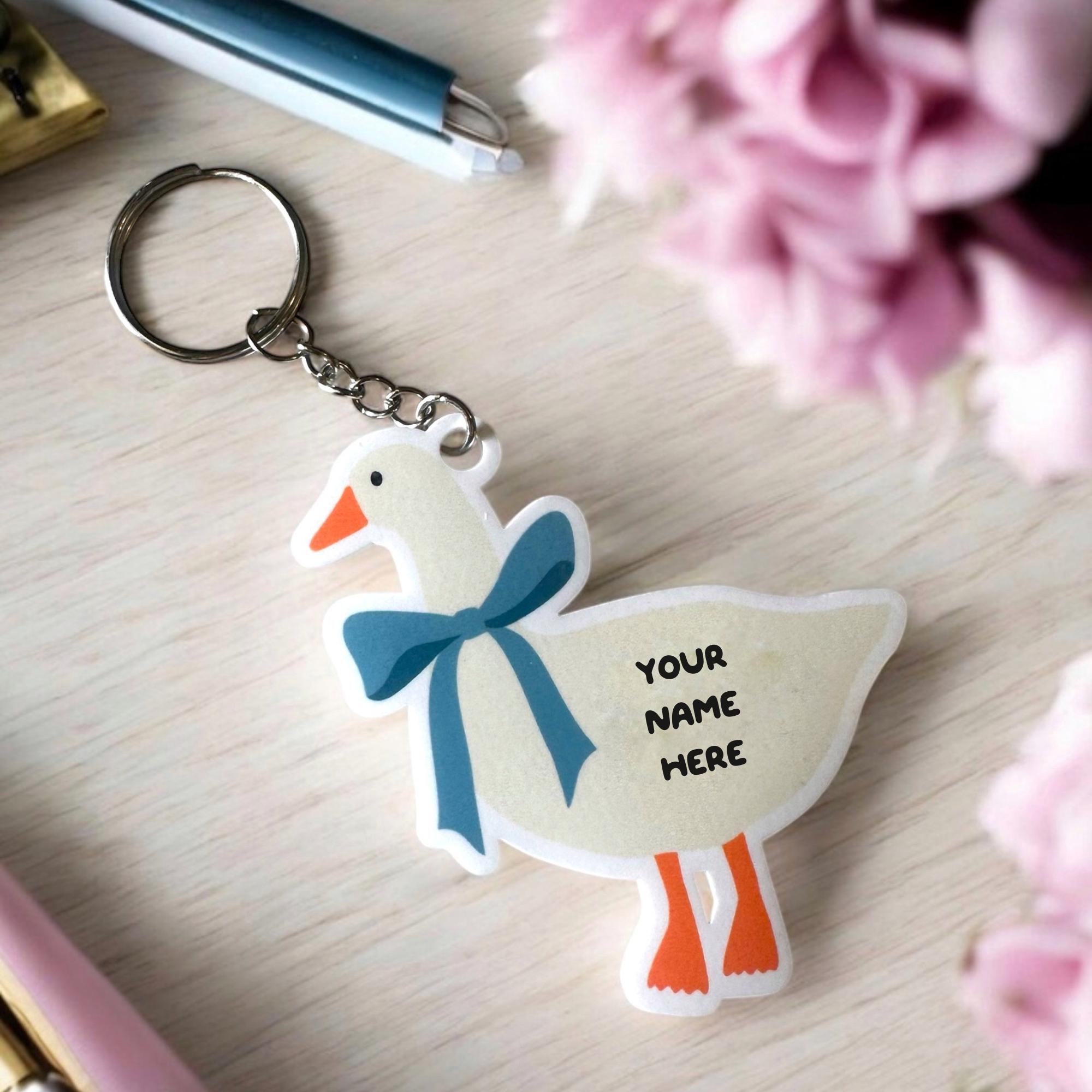 1980s blue ribbon goose keychain, personalized keychain, the goose is on the loose keychain