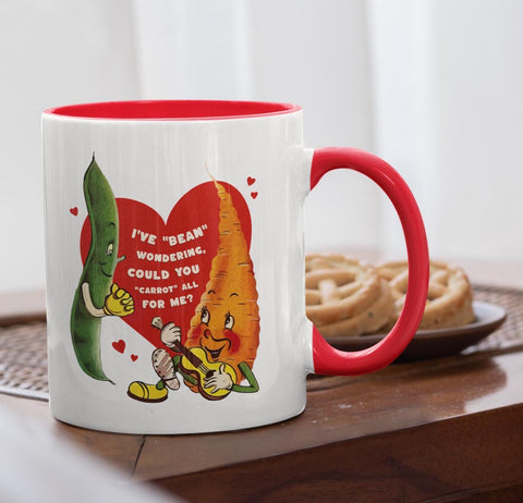 Vintage Vegetable Valentine Mug-  beans and carrots