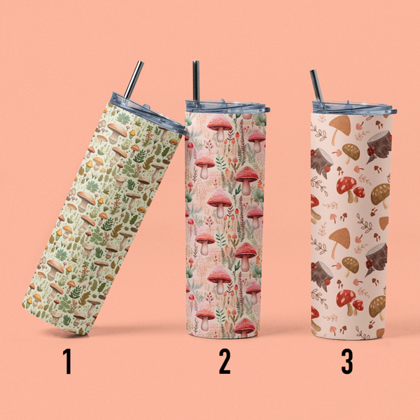 Choice of 3 mushroom patterned tumblers- great for fall