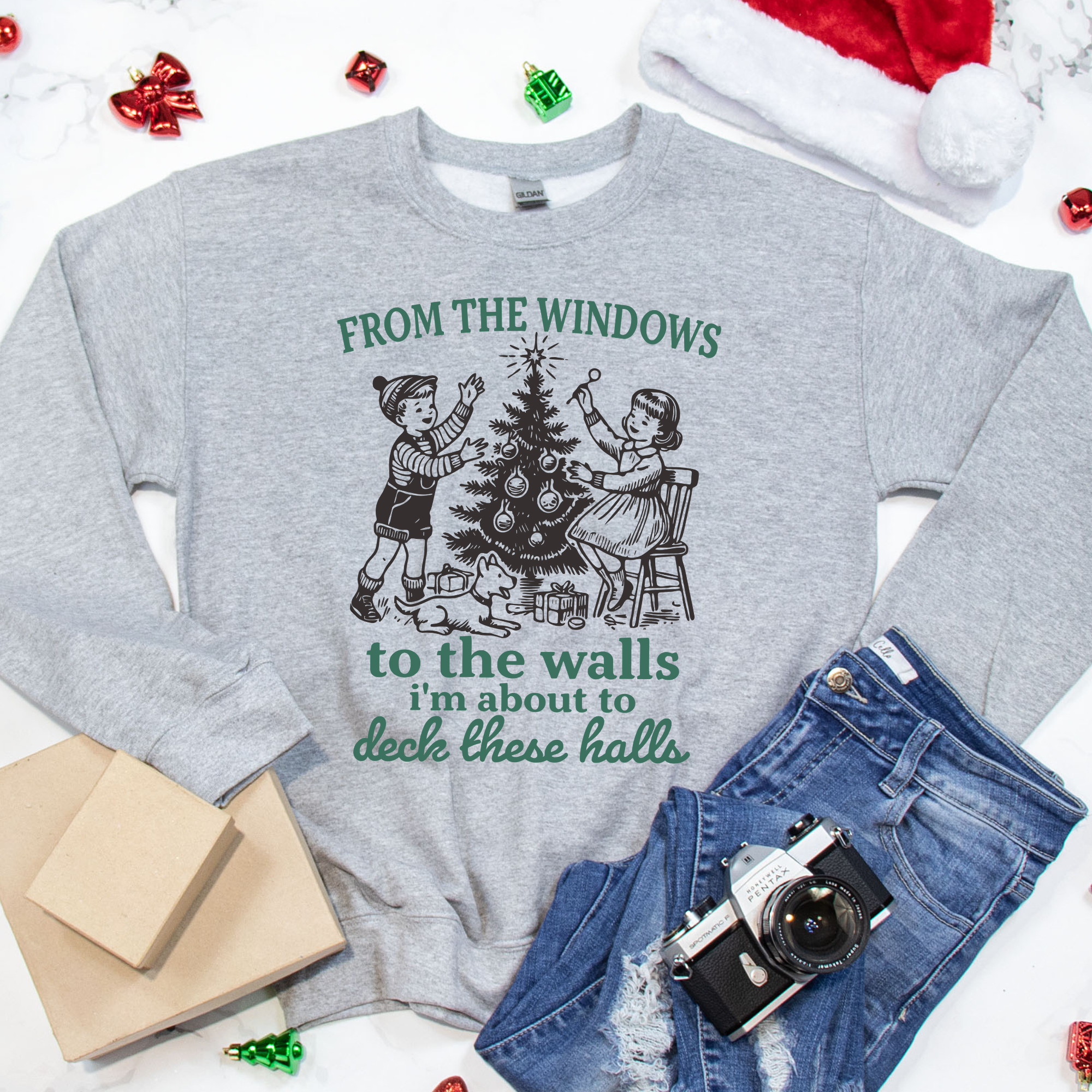From The Windows To The Walls I'm About To Deck These Halls Christmas Shirt, Funny Christmas Sweatshirt, Retro Xmas Sweater, Holiday T-shirt