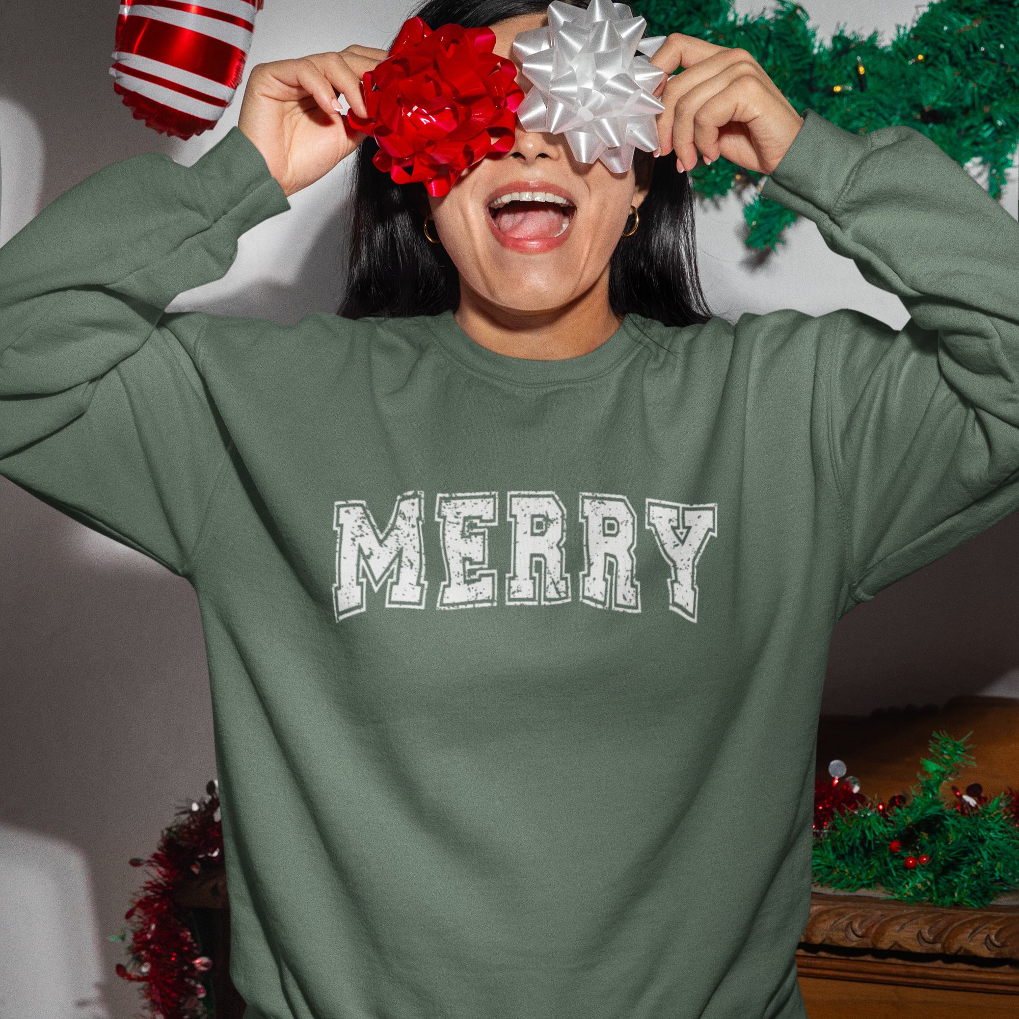 Merry Athletic Style Christmas Sweatshirt