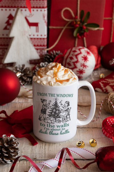 funny christmas mug, holiday coffee cup, christmas humor mug, deck the halls mug, retro christmas gift, from the windows to the walls mug, vintage christmas mug, christmas gift for her, holiday drinkware, funny holiday gift, christmas party mug, festive coffee mug, christmas kitchen decor