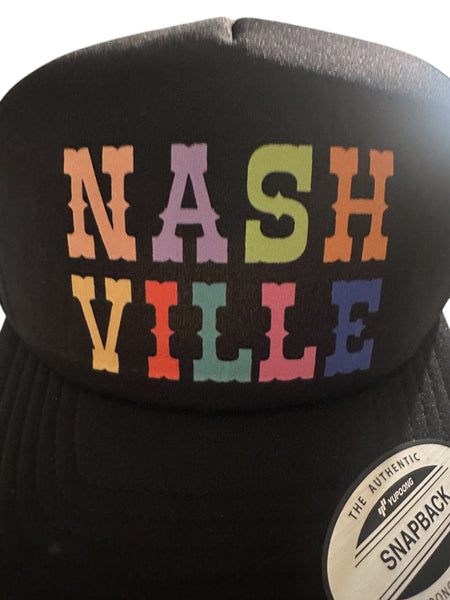 nashville trucker hat, custom printed hat, nashville gift, color block hat, music city hat, bachelorette party hats, festival hat, snapback nashville, mesh trucker hat, nashville souvenir

