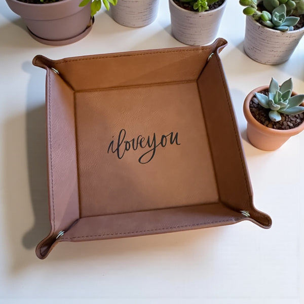 I Love You Script Leatherette Valet Tray