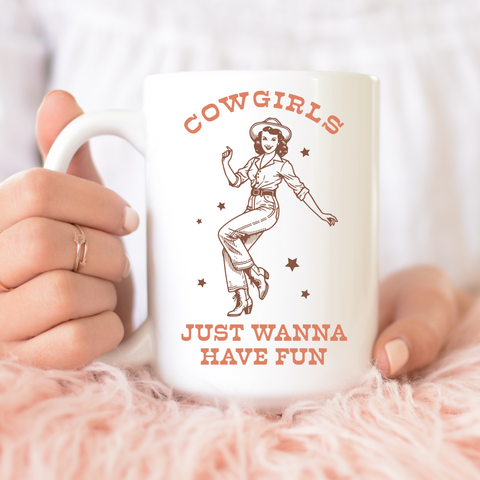 cowgirls just wanna have fun, retro cowgirl, cowgirl summer, western mug