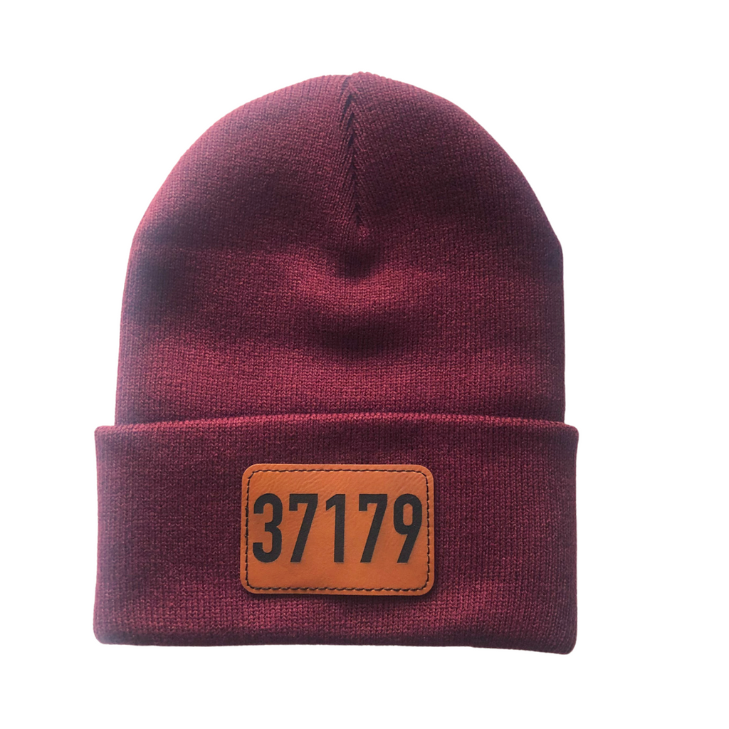 Custom Zip Code Vegan Leather Patch Beanie With Love Louise