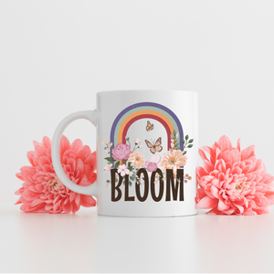 Bloom rainbow mug, retro hippie mug, retro style mug, rainbow mug, retro aesthetic, mushroom mug, retro rainbow, 1970s style, boho style