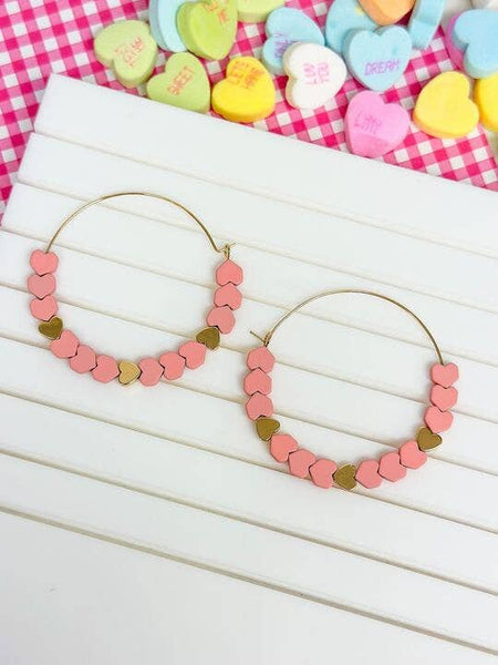 Prep Obsessed Wholesale - Heart-Bead Chevron Hoop Earrings: Pink