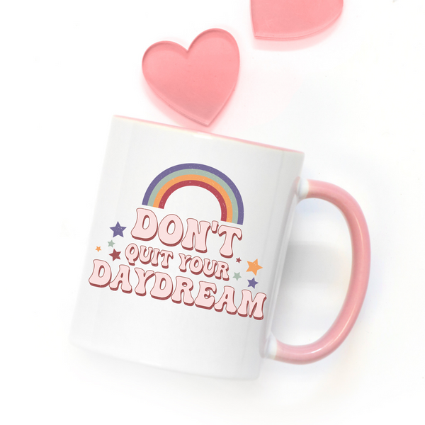 don't quit your daydream, retro hippie mug, retro style mug, rainbow mug, retro aesthetic