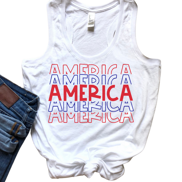 America On Repeat Tank Top- 4th of July Tee